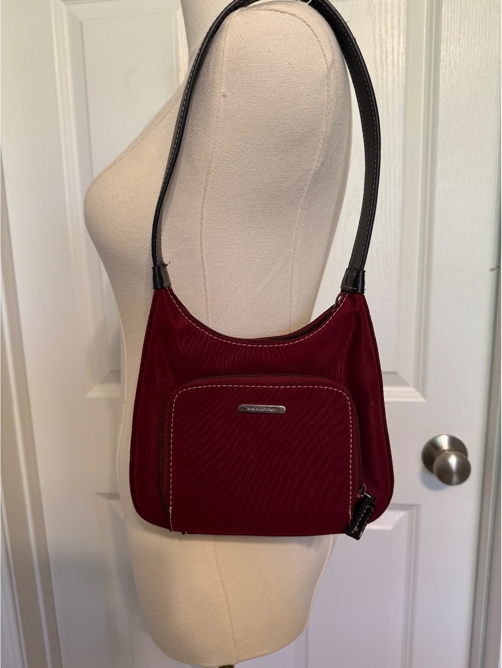 Nine & Company Small Maroon Handbag/Shoulder Bag with Black Strap